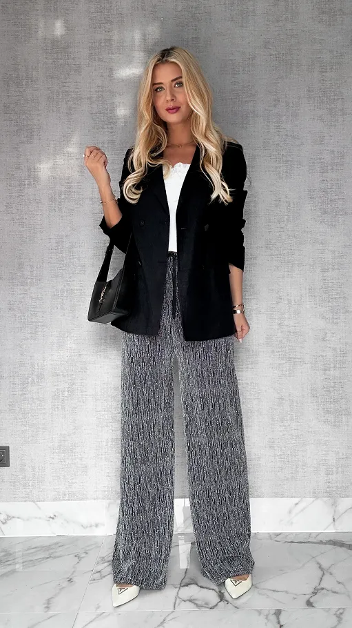 Czarno-srebrne spodnie do jesiennych stylizacji ONE SIZE - P972