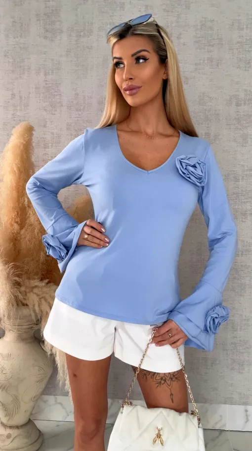 Bawełniana bluzka z kwiatami i dzwonkami ONE SIZE blue - R668