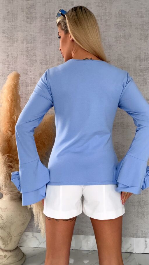 Bawełniana bluzka z kwiatami i dzwonkami ONE SIZE blue - R668