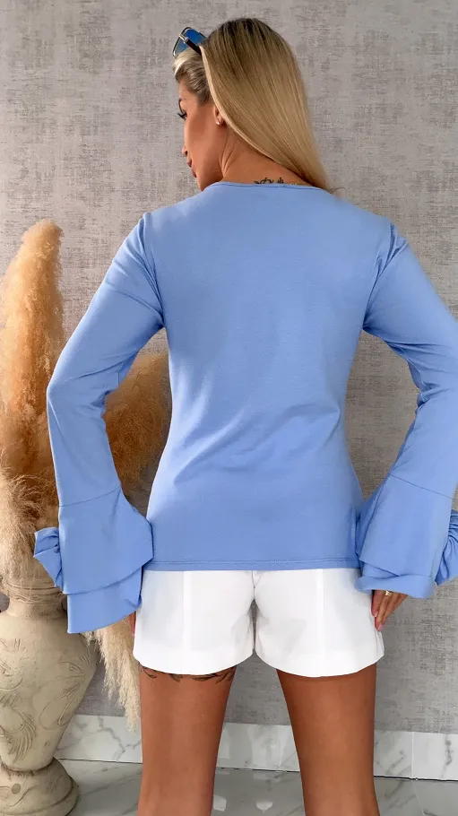 Bawełniana bluzka z kwiatami i dzwonkami ONE SIZE blue - R668