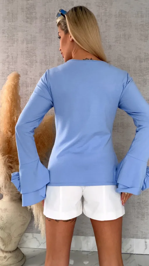 Bawełniana bluzka z kwiatami i dzwonkami ONE SIZE blue - R668