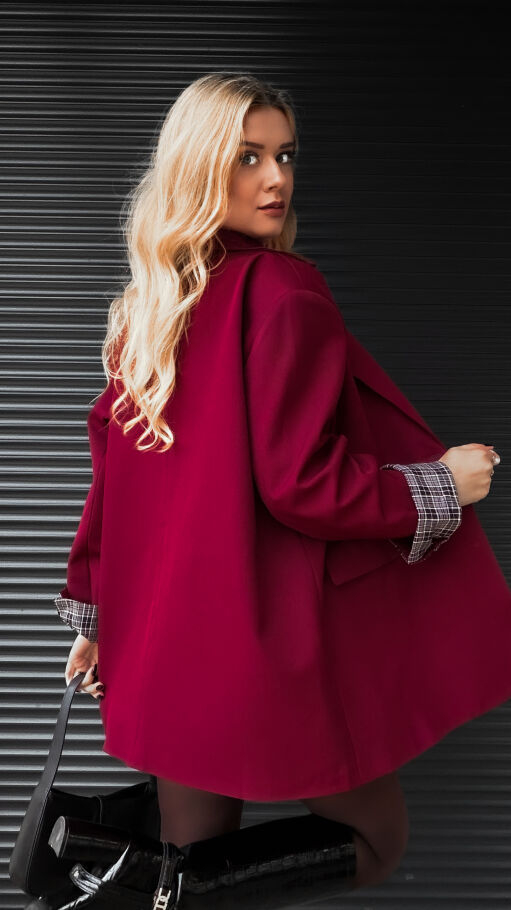 Cudowny bordowy komplet luźna MARYNARKA + plisowana spódnica - R386A