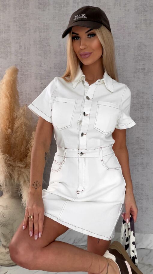 Elastyczna jeansowa sukienka z butonami WHITE JEANS - R605A