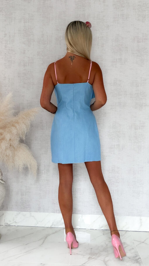 Oryginalna jeansowa sukienka z różowymi różami BLUE JEANS - S095A