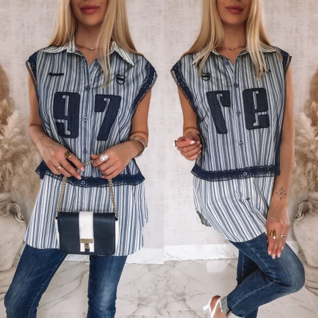 Oryginalna koszula w paski z ozdobnym tiulem ONE SIZE - R808