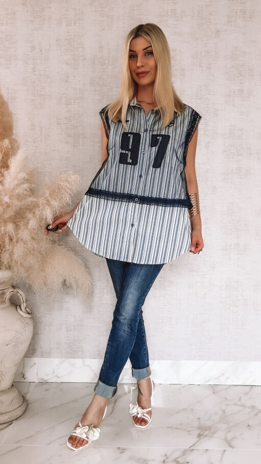 Oryginalna koszula w paski z ozdobnym tiulem ONE SIZE - R808