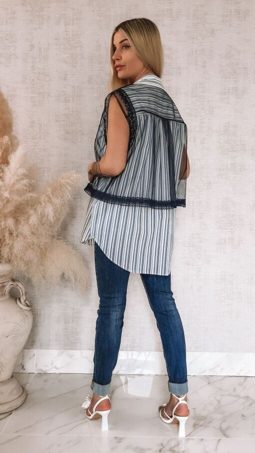 Oryginalna koszula w paski z ozdobnym tiulem ONE SIZE - R808