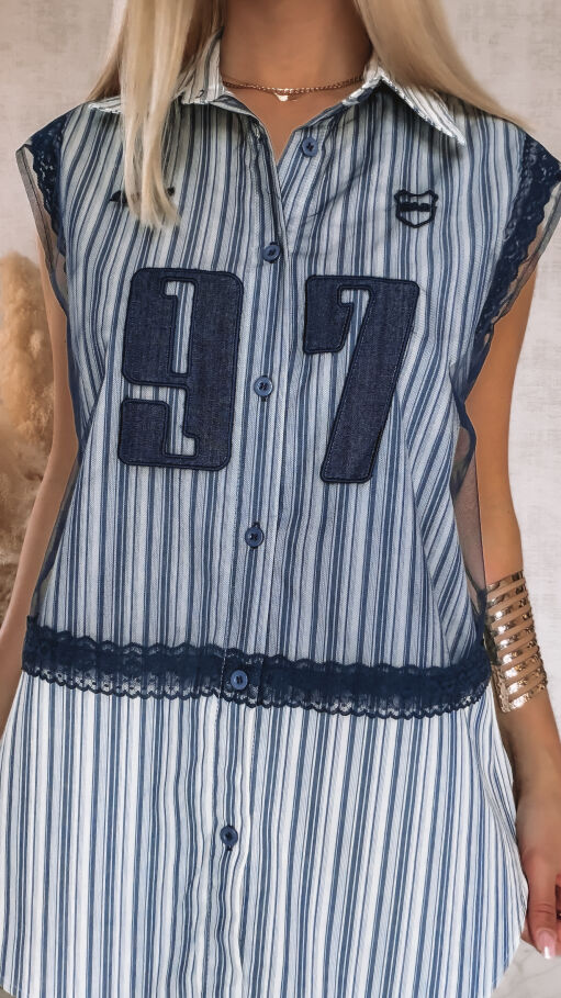 Oryginalna koszula w paski z ozdobnym tiulem ONE SIZE - R808