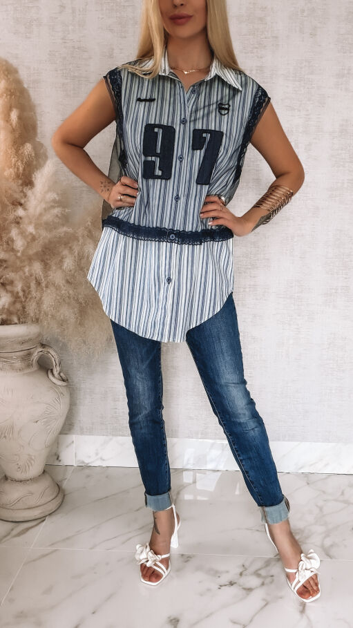 Oryginalna koszula w paski z ozdobnym tiulem ONE SIZE - R808