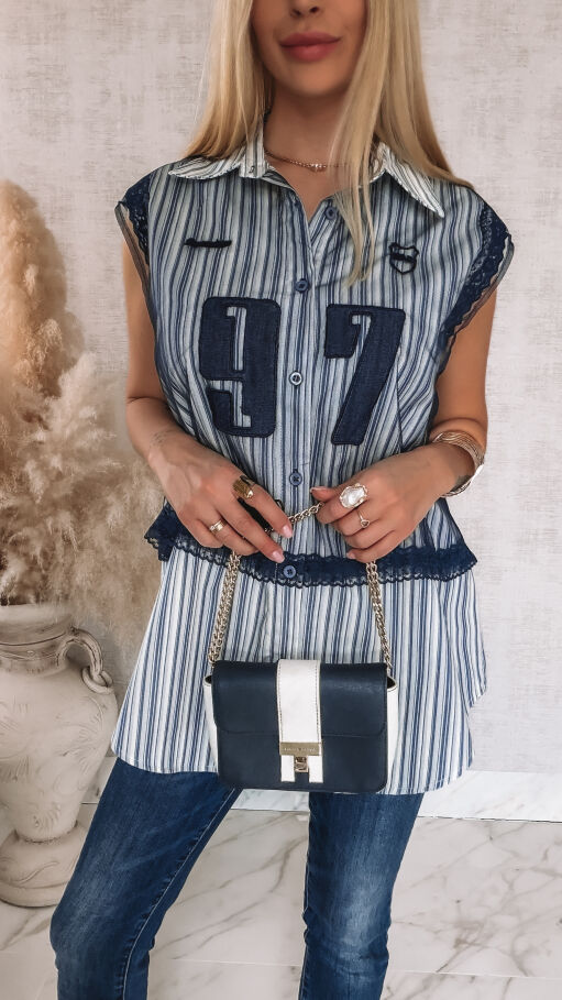 Oryginalna koszula w paski z ozdobnym tiulem ONE SIZE - R808