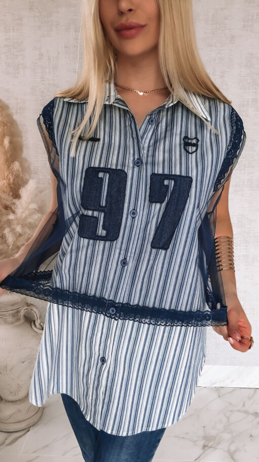 Oryginalna koszula w paski z ozdobnym tiulem ONE SIZE - R808
