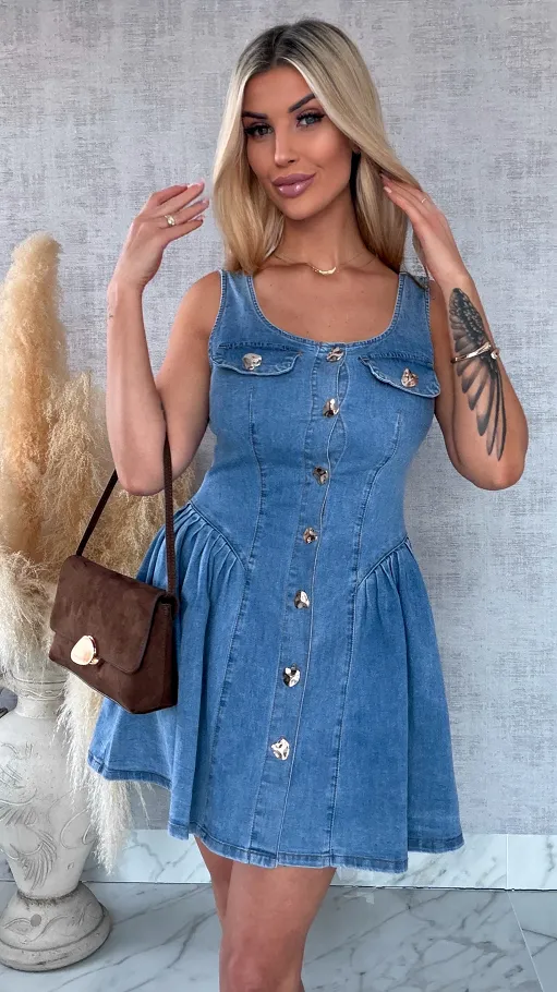 Super elastyczna jeansowa sukienka na ramiączkach BLUE JEANS - R679