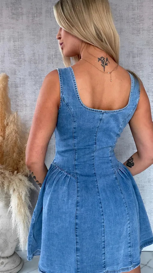 Super elastyczna jeansowa sukienka na ramiączkach BLUE JEANS - R679
