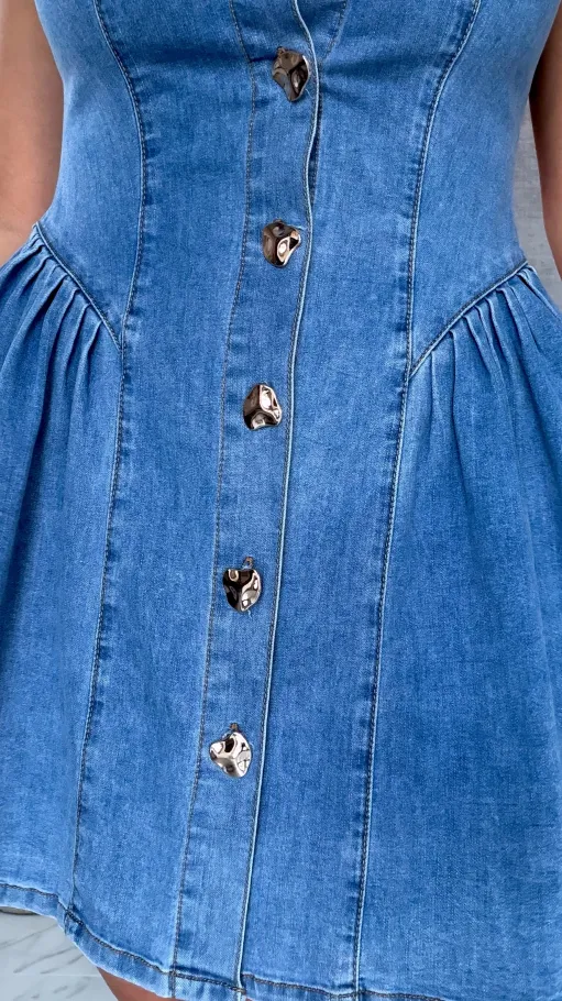 Super elastyczna jeansowa sukienka na ramiączkach BLUE JEANS - R679