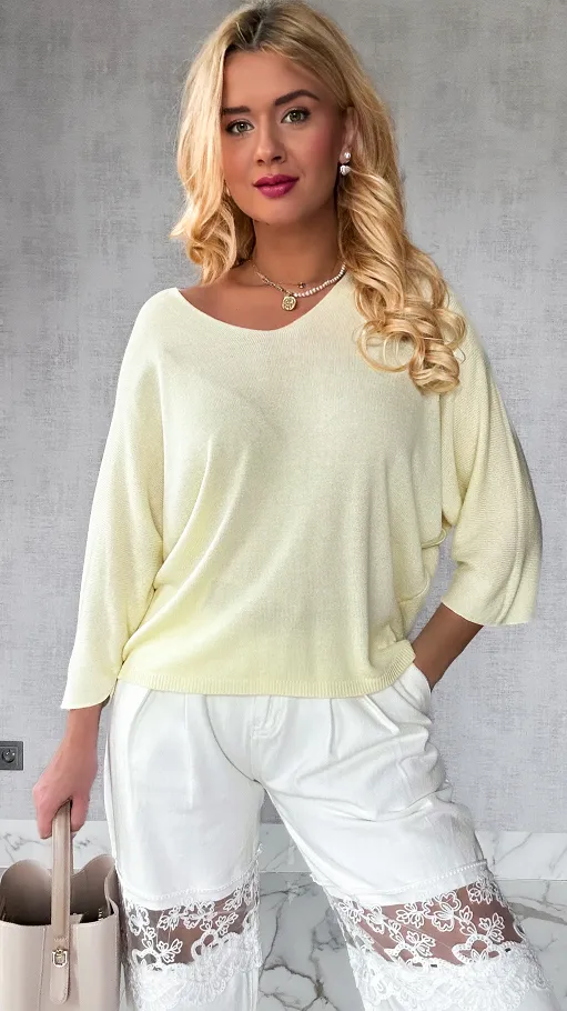 Lekka bluzka dzianinowa MODAL pastelowy żółty - P145A