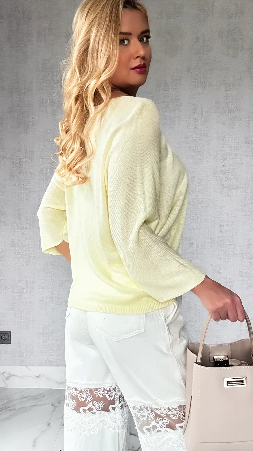 Lekka bluzka dzianinowa MODAL pastelowy żółty - P145A