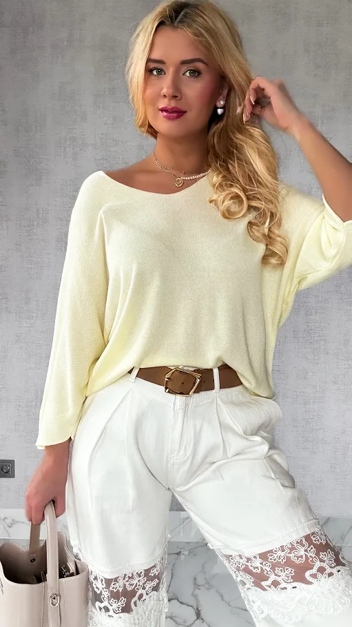 Lekka bluzka dzianinowa MODAL pastelowy żółty - P145A