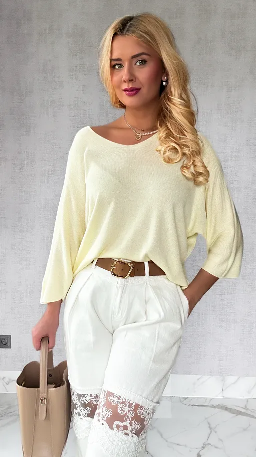 Lekka bluzka dzianinowa MODAL pastelowy żółty - P145A
