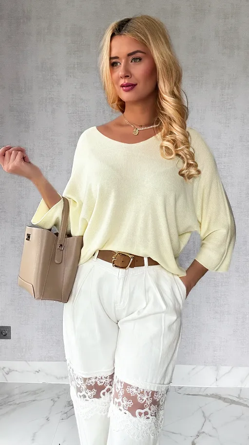 Lekka bluzka dzianinowa MODAL pastelowy żółty - P145A