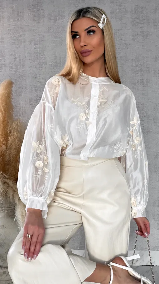 Asymetryczna koszula mgiełka w haftowane kwiaty ONE SIZE - R454