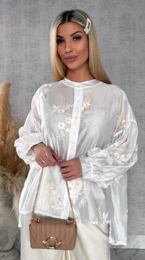 Asymetryczna koszula mgiełka w haftowane kwiaty ONE SIZE - R454