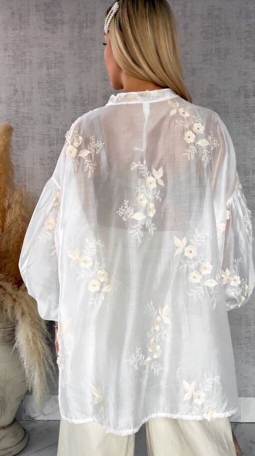 Asymetryczna koszula mgiełka w haftowane kwiaty ONE SIZE - R454