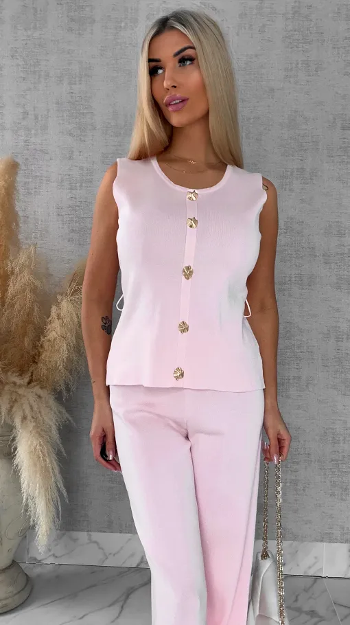 Jasno różowy elegancki dzianinowy komplet kamizelka + spodnie ONE SIZE - R566A