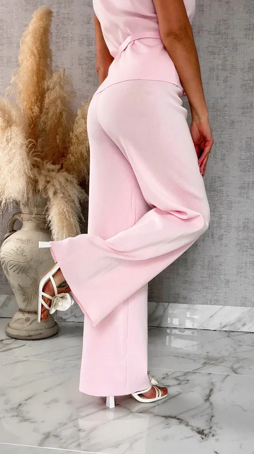 Jasno różowy elegancki dzianinowy komplet kamizelka + spodnie ONE SIZE - R566A