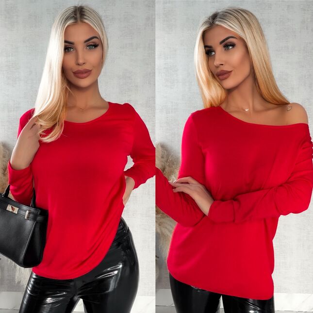Czerwony dzianinowy sweter z wiskozy ONE SIZE - R335A