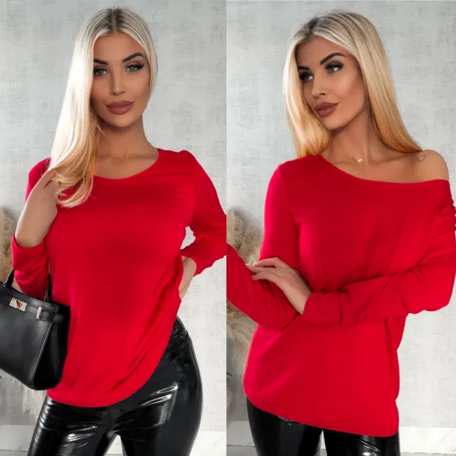 Czerwony dzianinowy sweter z wiskozy ONE SIZE - R335A