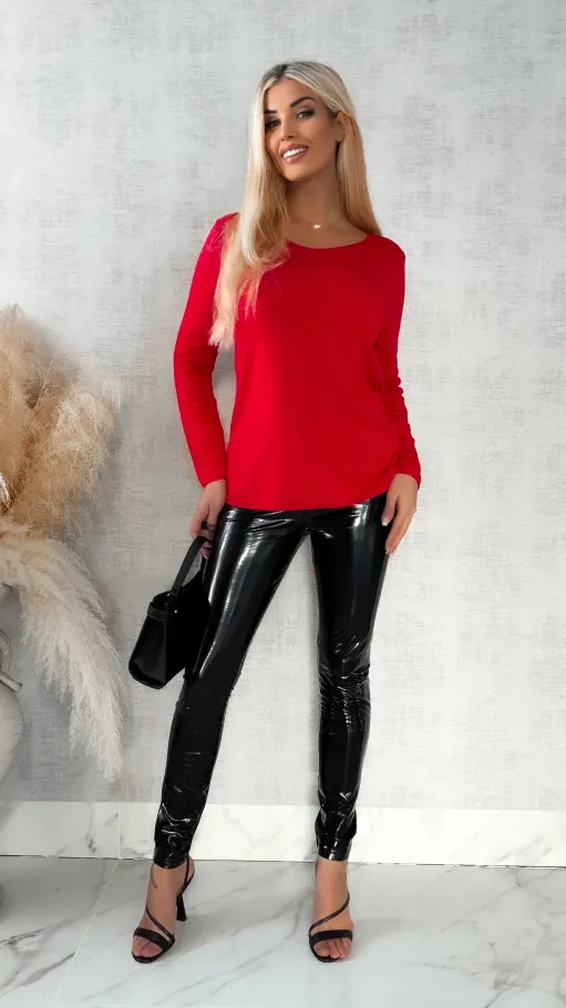 Czerwony dzianinowy sweter z wiskozy ONE SIZE - R335A