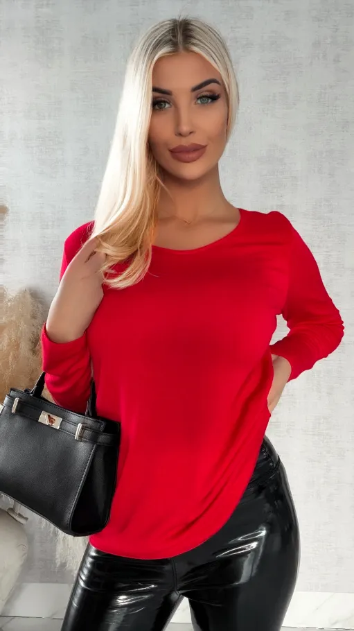 Czerwony dzianinowy sweter z wiskozy ONE SIZE - R335A