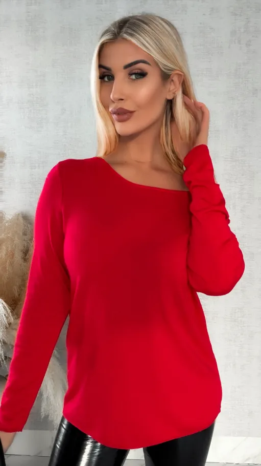 Czerwony dzianinowy sweter z wiskozy ONE SIZE - R335A