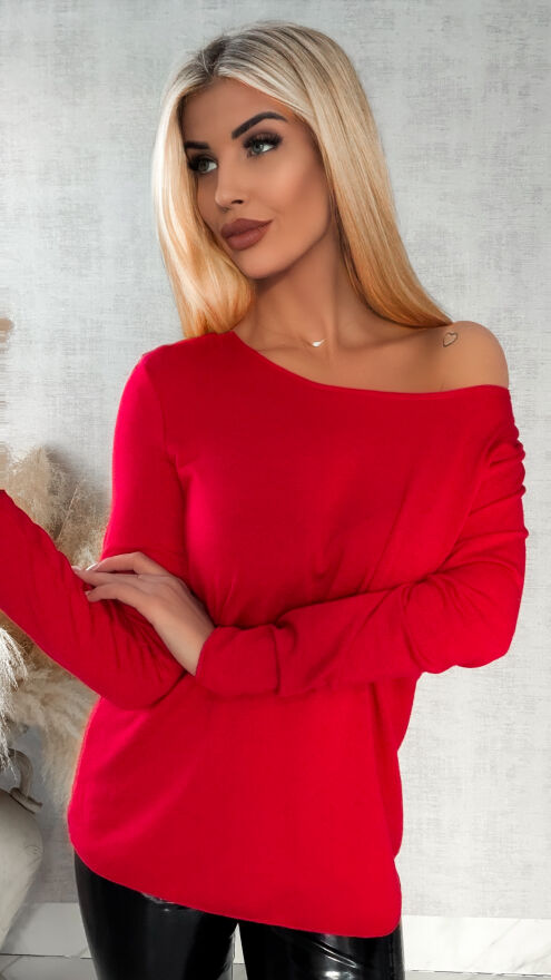 Czerwony dzianinowy sweter z wiskozy ONE SIZE - R335A