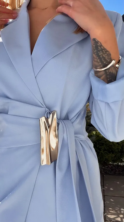 Świetny błękitny komplet na wiosnę marynarka + spodnie ONE SIZE - R804