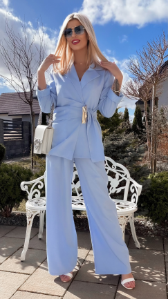 Świetny błękitny komplet na wiosnę marynarka + spodnie ONE SIZE - R804