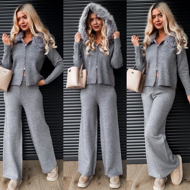 Swetrowy jesienny komplet z wiskozy BLUZA + spodnie ONE SIZE - R323