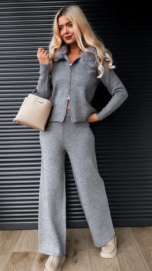 Swetrowy jesienny komplet z wiskozy BLUZA + spodnie ONE SIZE - R323