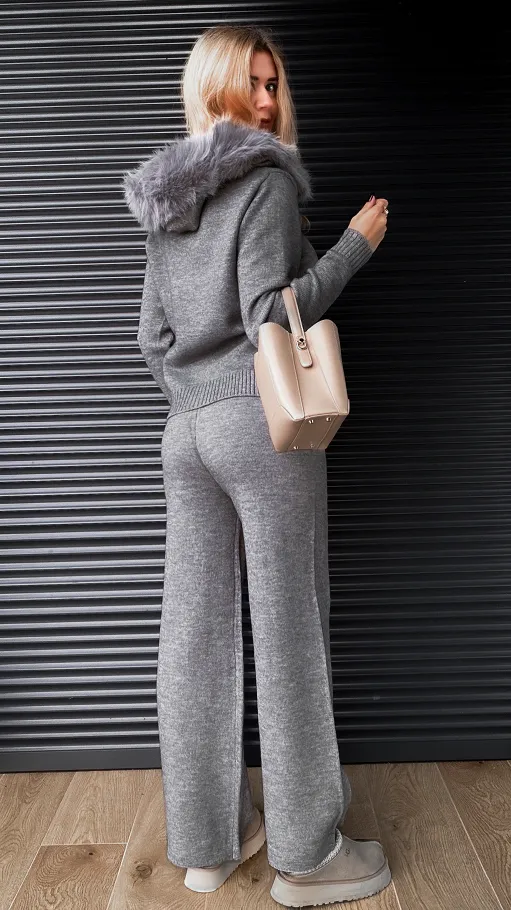 Swetrowy jesienny komplet z wiskozy BLUZA + spodnie ONE SIZE - R323