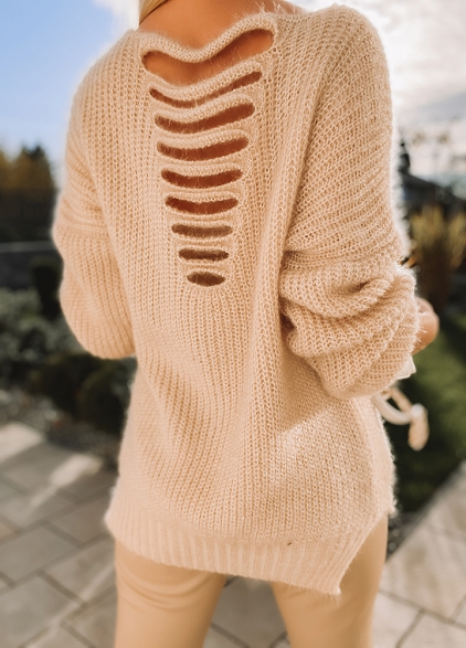 Sweter z rozcięciami BEŻOWY - L175B