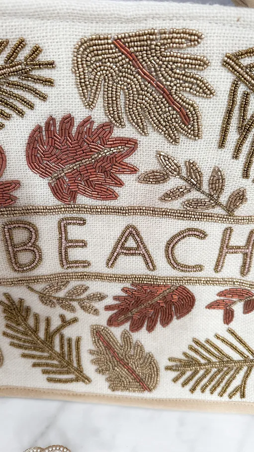 Bawełniana LETNIA torba w stylu boho zdobiona koralikami BEŻOWA - P664A