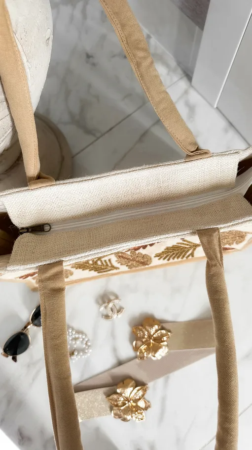 Bawełniana LETNIA torba w stylu boho zdobiona koralikami BEŻOWA - P664A