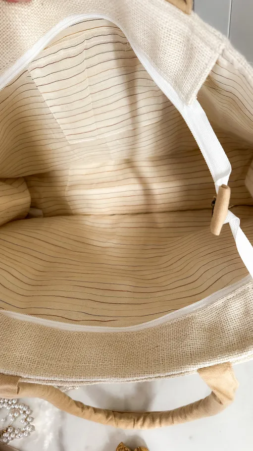 Bawełniana LETNIA torba w stylu boho zdobiona koralikami BEŻOWA - P664A