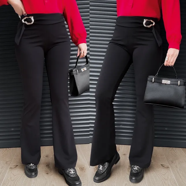 Elastyczne czarne spodnie z ozdobnym pasem ONE SIZE - R398A