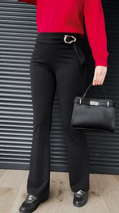 Elastyczne czarne spodnie z ozdobnym pasem ONE SIZE - R398A