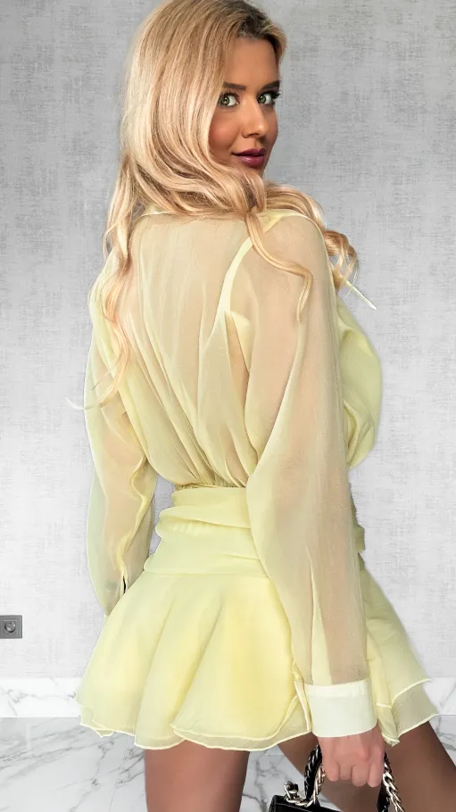 Świetna żółta bluzka TUNIKA z różą one size - P563