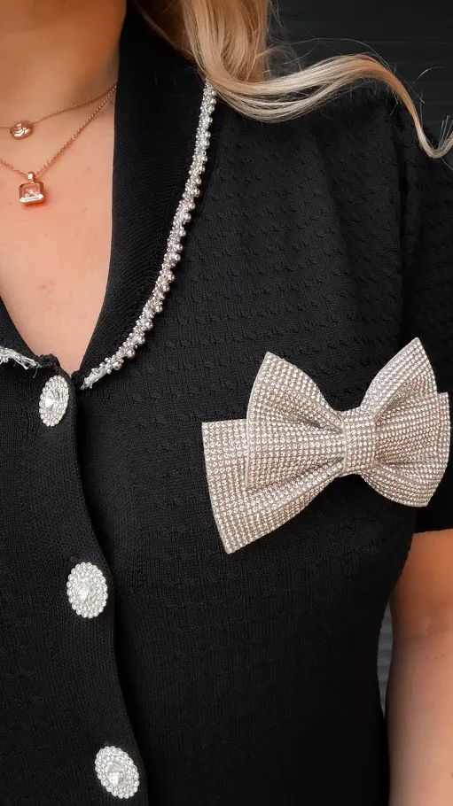 Czarna dzianinowa świąteczna bluzka z kokardą ONE SIZE - R376