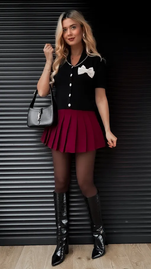 Czarna dzianinowa świąteczna bluzka z kokardą ONE SIZE - R376