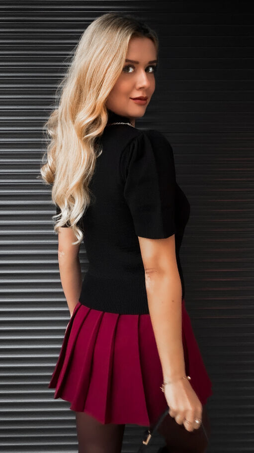 Czarna dzianinowa świąteczna bluzka z kokardą ONE SIZE - R376
