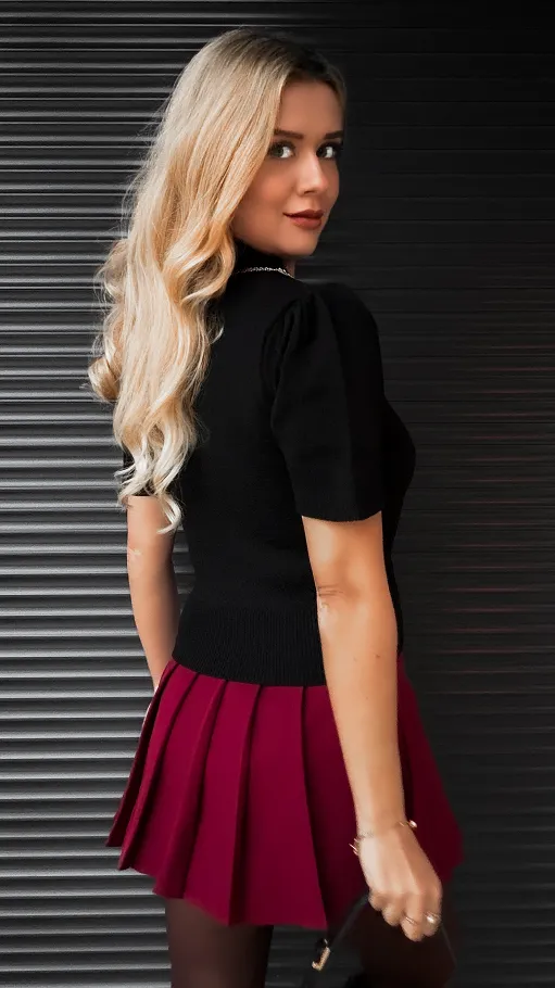 Czarna dzianinowa świąteczna bluzka z kokardą ONE SIZE - R376